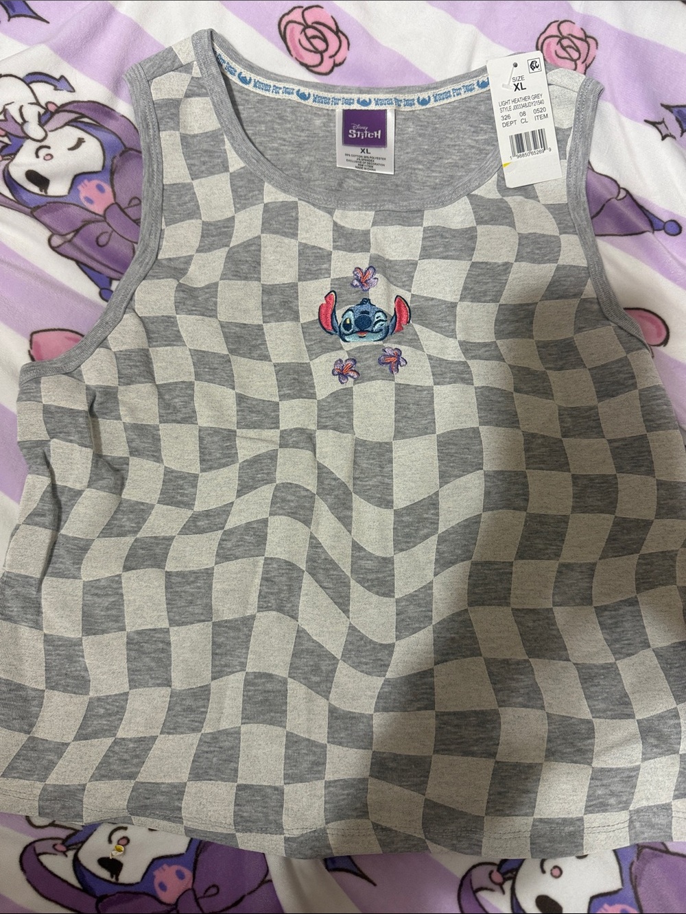 Disney Gray & Light Gray Checkered Stitch Tank Top